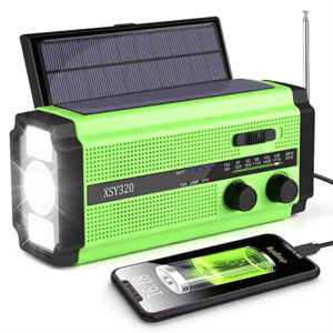 Nødradio med lygte, håndsving, solpanel, 3xAAA og 5000 mAh Powerbank