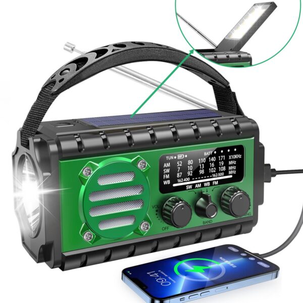 Multifunktionel Nødradio med 20.000 mAh Powerbank, Solcelle, Håndkrank & LED-lys