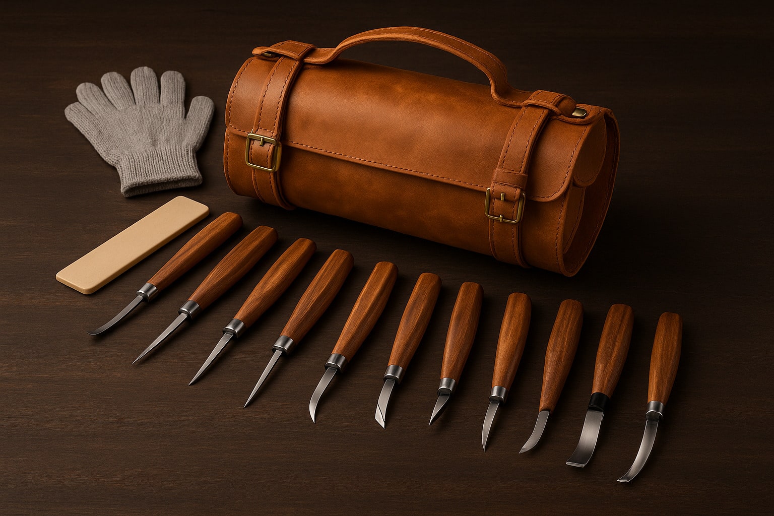 Knivsaet 11 Knive Med Laeder Etui Taske